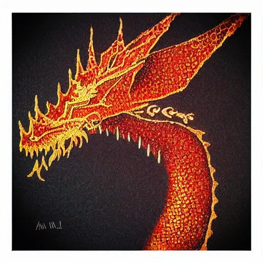 Image similar to “fire breathing dragon, Pointillism style”