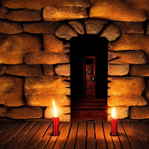 Image similar to secret door hidden very well in a dungeon wall lit with torches, d & d, photo