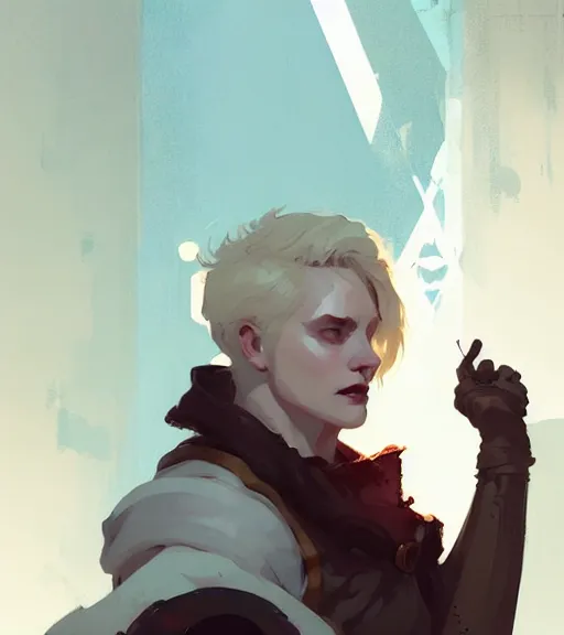 Prompt: portrait of cullen from dragon age with a beautiful woman he loves by atey ghailan, by greg rutkowski, by greg tocchini, by james gilleard, by joe fenton, by kaethe butcher, dynamic lighting, gradient light blue, brown, blonde cream and white color scheme, grunge aesthetic