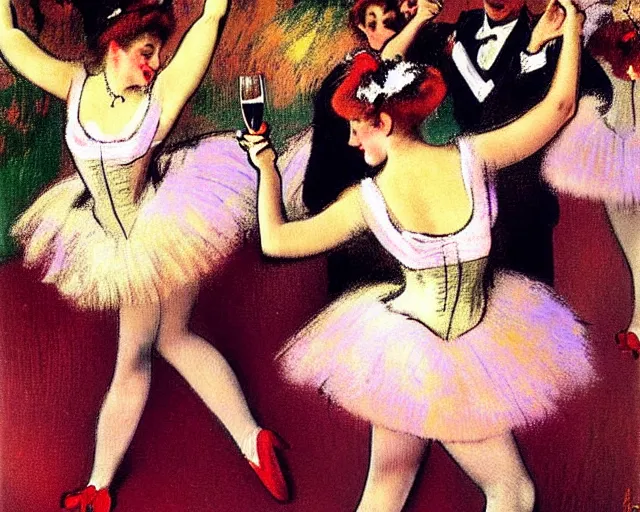 Image similar to vintage, champagne. cancan, french, realistic, cheerful, 1 9 0 2 art by degas