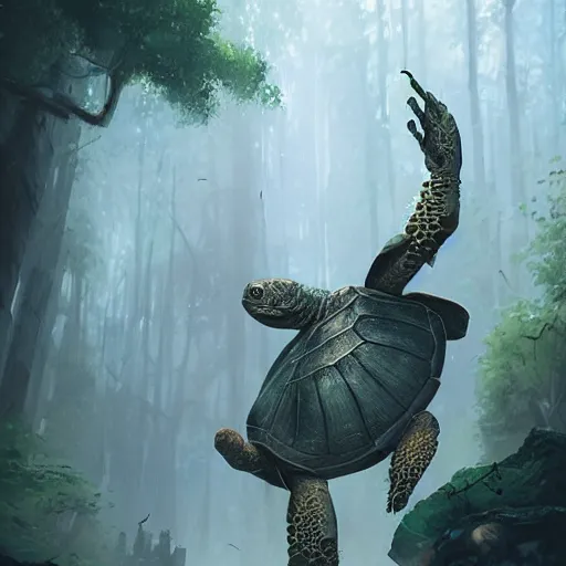 Prompt: a turtle with ent body, spider shape, by greg rutkowski, magic the gathering, highly detailed, matte painting, digital art