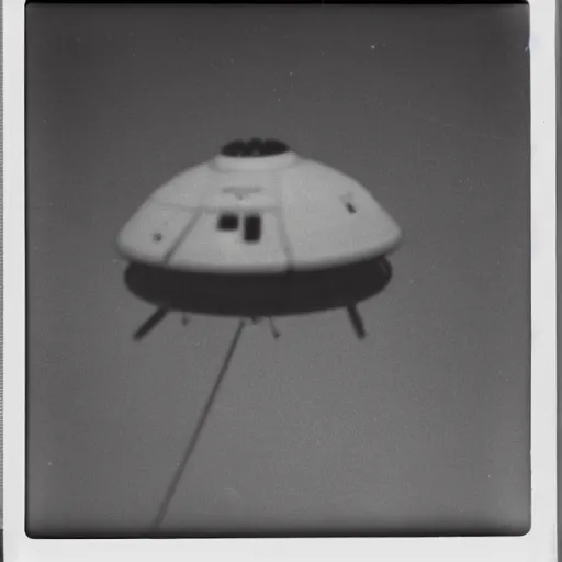 Image similar to polaroid photograph of ufo taken, hanebau, 1 9 5 0 s, black and white, blurry