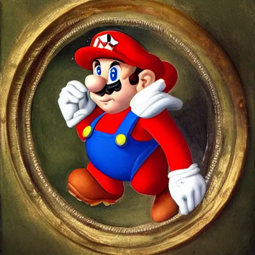 Image similar to a beautiful renaissance painted portrait of super - mario