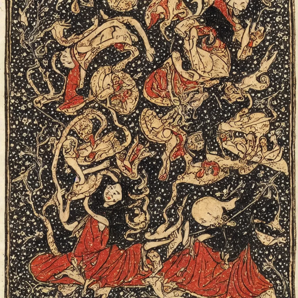 Image similar to a witch doing dark magick in Ottoman miniature style