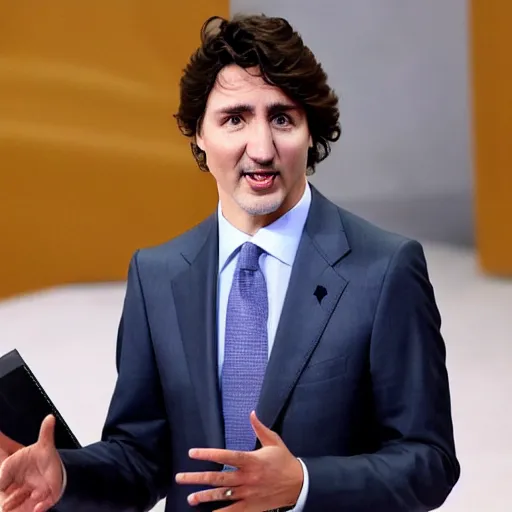 Prompt: justin trudeau. he is wearing a bikini. world leaders meeting,