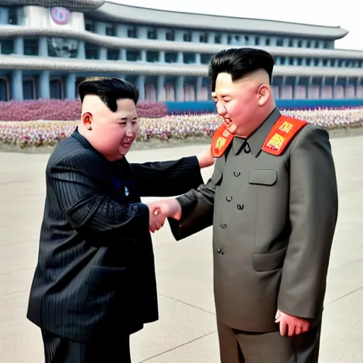 Prompt: kim jong un being instructed on how to do a cart wheel