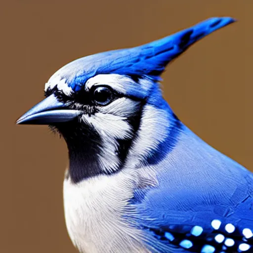 Image similar to photograph of a bluejay staring directly into the camera