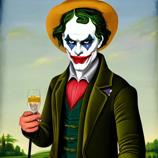 Prompt: a renaissance style portrait painting of The Joker