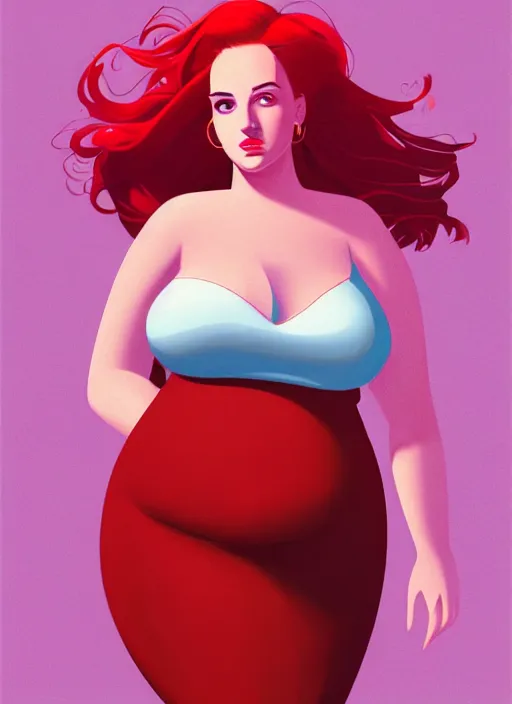 Image similar to full body portrait of teenage cheryl blossom, obese, bangs, sultry, realistic, red hair, sultry smirk, wavy hair, pink skirt, fat, obese, intricate, elegant, glowing lights, highly detailed, digital painting, artstation, concept art, smooth, sharp focus, illustration, art by wlop, mars ravelo and greg rutkowski