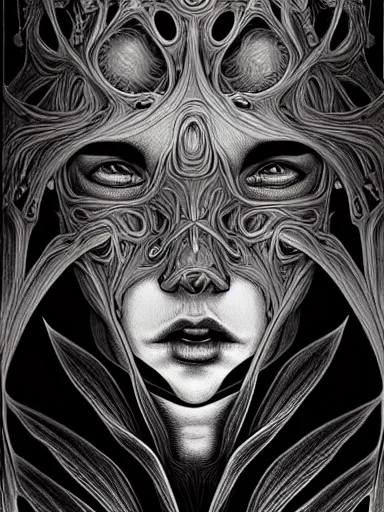 Image similar to portrait study, lord of regeneration, illustrated on black paper by, artgerm, moebius, android jones : : fractal lotus pattern : : digital painting, digital art, concept art, character design, imaginefx : : hyperrealism, dark fantasy