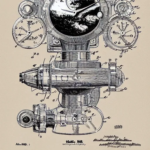 Image similar to by liam wong, by milo manara, by samuel melton fisher swirling patent drawing. a beautiful digital art. there are so many kinds of time. the time by which we measure our lives. months & years. or the big time, the time that raises mountains & makes stars.