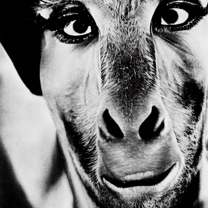 Prompt: 1 9 6 0 s horror movie poster featuring a very evil donkey staring into the camera very detailed 8 k black and white