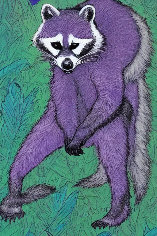 Prompt: purple stelar raccoon in the style of Rebecca Guay, high resolution 4k