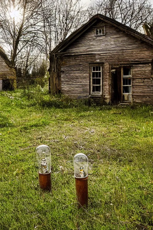 Image similar to orbs of light surround an abandoned cottage