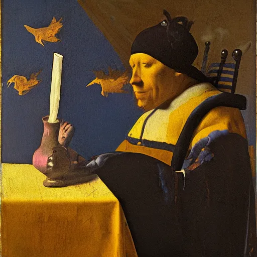 Image similar to painting of smoking ravens, Johannes Vermeer