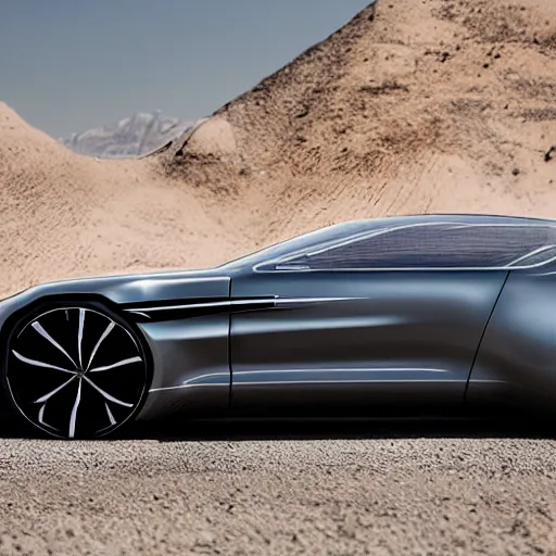 Image similar to a distant photo of a futuristic aston martin concept spaceship with clean lines, gunmetal grey paint. flying through a supernova at extreme speeds