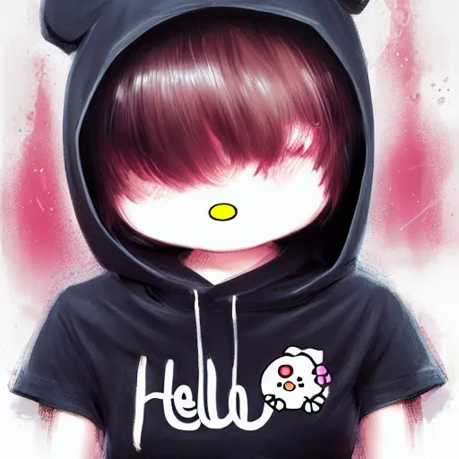 Prompt: Hello Kitty wearing black hoodie by Stanley Artgerm Lau, WLOP, Rossdraws, James Jean, Andrei Riabovitchev, Marc Simonetti, Yoshitaka Amano, ArtStation, CGSociety,