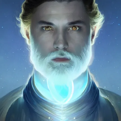 Prompt: bioluminescence portrait of a male wizard of the ice, muscle, D&D, fantasy, elegant, pale, highly dvetailed, digital painting, artstation, concept art, smooth, sharp focus, illustration, art by artgerm and greg rutkowski and alphonse mucha