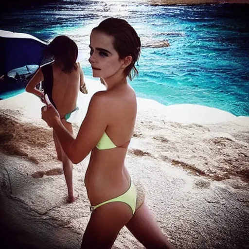 Prompt: “birthday party Emma Watson, swim suit, photograph”