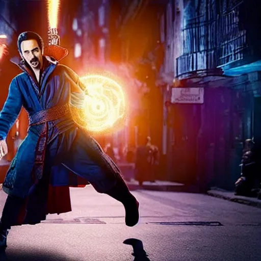 Image similar to A movie still of Lin-Manuel Miranda as Zombie Dr Strange, dynamic lighting, 8k, Heroic Pose, 2022 picture of the year