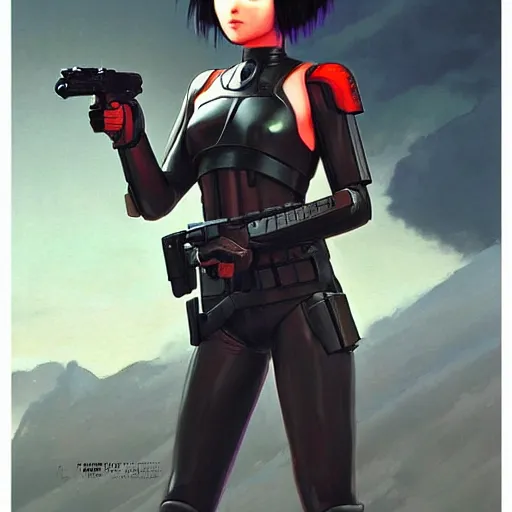 Image similar to sith trooper holding a blaster, very very anime!!!, fine - face, realistic shaded perfect face, fine details. anime. realistic shaded lighting poster by ilya kuvshinov katsuhiro otomo ghost - in - the - shell, magali villeneuve, artgerm, jeremy lipkin and michael garmash and rob rey