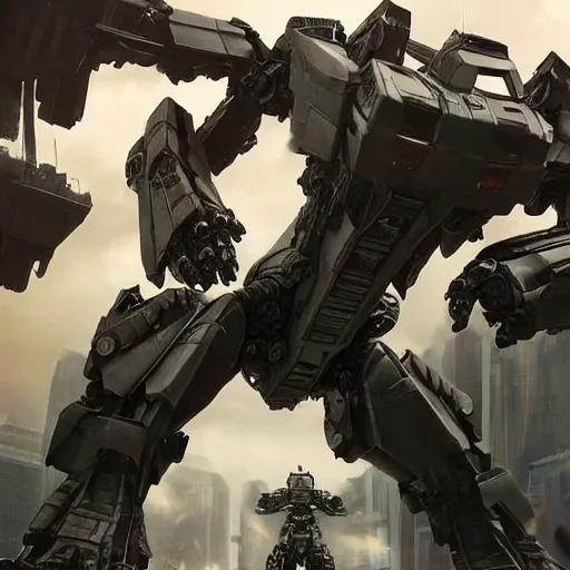 Prompt: a giant mech from pacific rim with a giant minigun on its arm, artstation hall of fame gallery, editors choice, #1 digital painting of all time, most beautiful image ever created, emotionally evocative, greatest art ever made, lifetime achievement magnum opus masterpiece, the most amazing breathtaking image with the deepest message ever painted, a thing of beauty beyond imagination or words