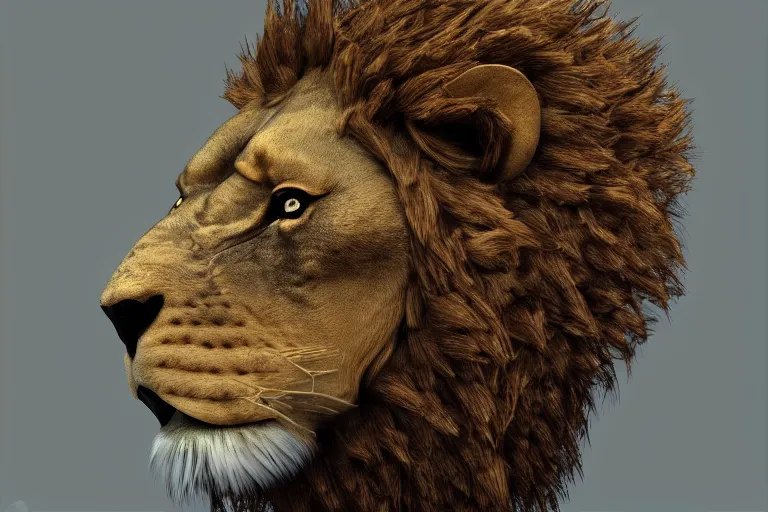 Prompt: extremely realistic portrait of square head lion, fantasy, trending on artstation, heroic pose, highly detailed, profile picture, 8k