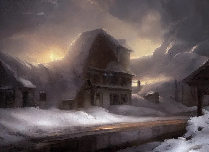 Image similar to oil painting, snow blizzard, beautiful cinematic light, american romanticism by gericault, creation by tyler edlin