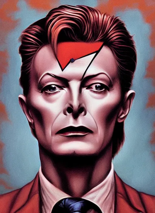 Prompt: twin peaks poster art, portrait of the david bowie fbi agent, this world wasn't enough for him, by michael whelan, rossetti bouguereau, artgerm, retro, nostalgic, old fashioned