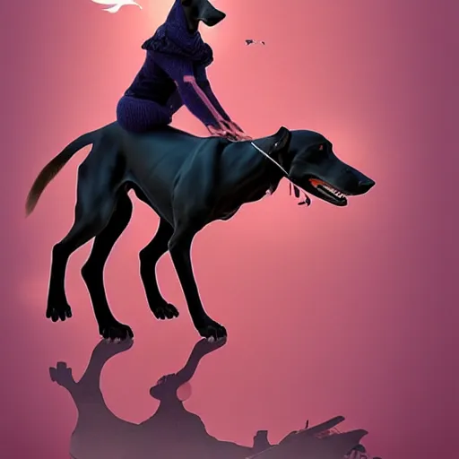 Image similar to girl riding a giant doberman in the park, trending on artstation