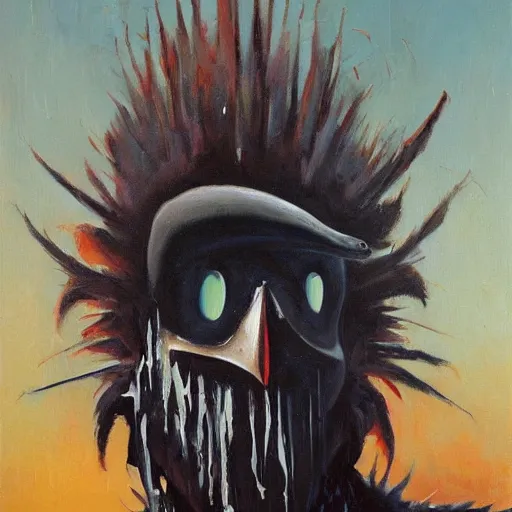 Prompt: detailed oil painting dark shaman wearing Raven mask by Phil hale