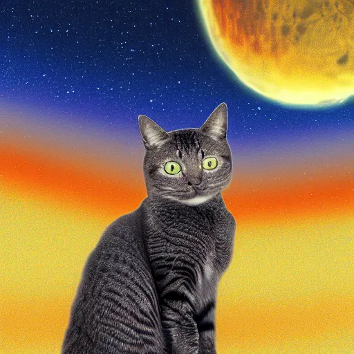Prompt: A cat sitting on planet earth, digital art