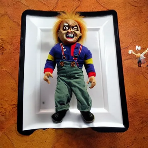 Image similar to screaming chucky doll in style of iron giant film