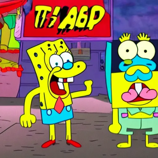Image similar to sponge bob in a trap music video
