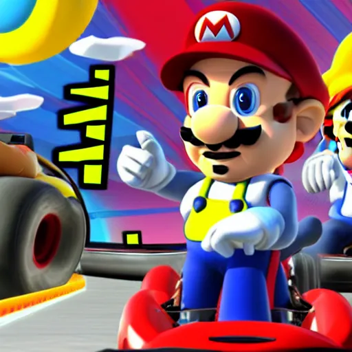 Prompt: Walter White in Mario Kart