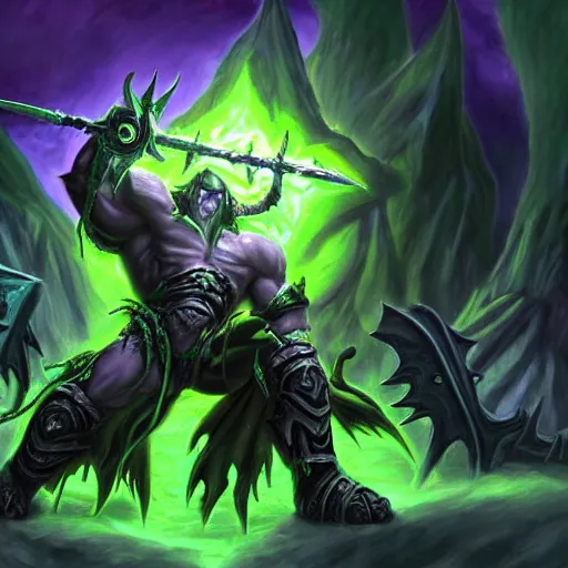 Image similar to illidan stormrage painting grandiose fantasy slaying demons