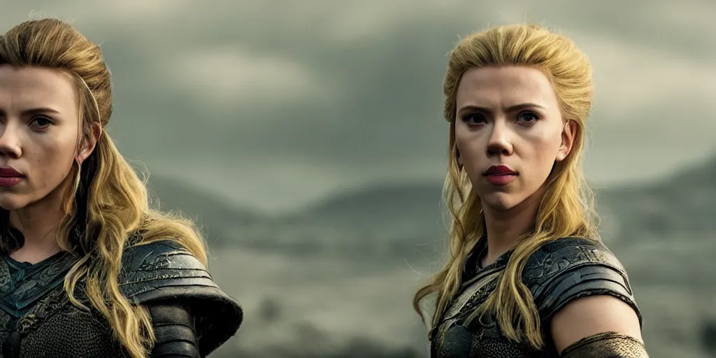 Prompt: Scarlett Johansson in a scene from the TV series Vikings