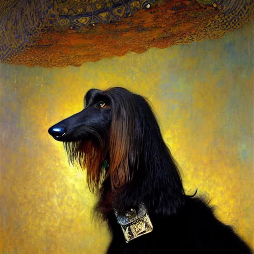 Image similar to portrait of a male furry afghan hound dog in a police uniform. shadowrun furaffiniy cyberpunk fantasy highly detailed painting by gaston bussiere craig mullins jc leyendecker gustav klimt artgerm greg rutkowski john berkey, bergey, craig mullins, ruan jia, raymond swanland, jeremy mann, tom lovell, alex malveda