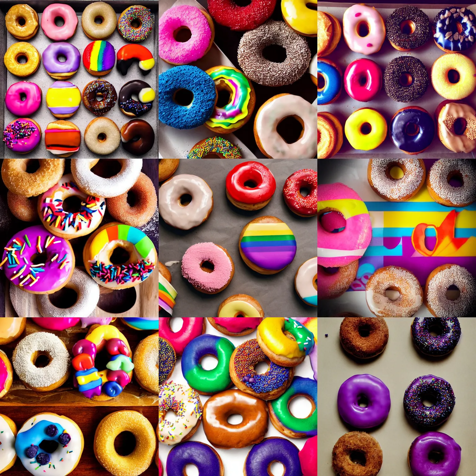 Prompt: “pride themed donuts high quality food photography image”