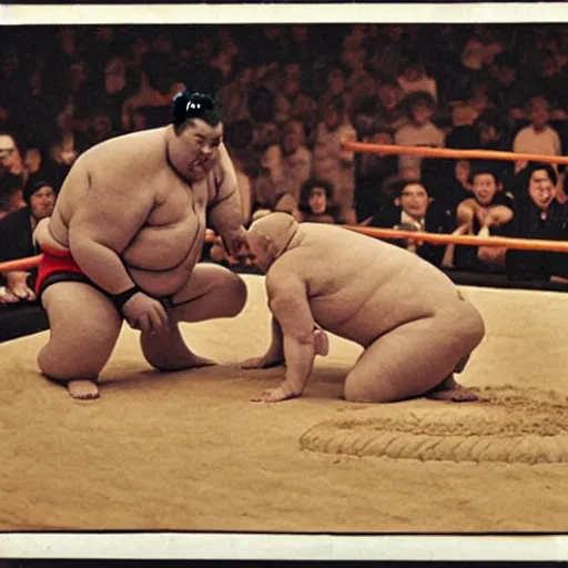 Image similar to sumo wrestling match between count orlok and bela lugosi