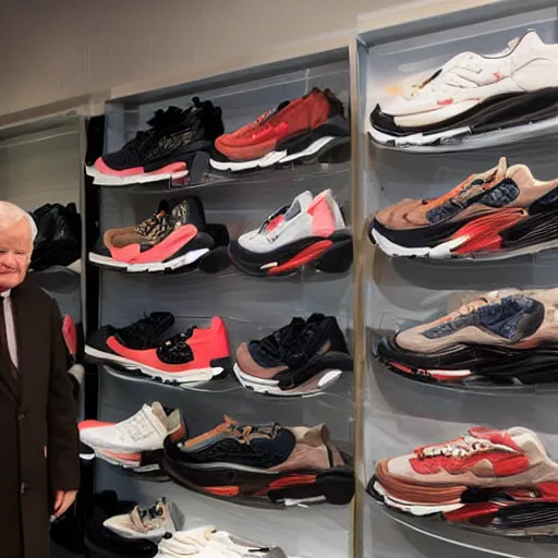 Prompt: john paul ii in a sneaker store