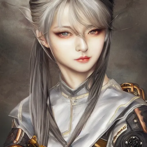 Prompt: portrait of a girl by ayami kojima, asian features, she is about 2 0 years old, long and straight white hair, petite and slim, she is wearing a steampunk tactical gear, highly detailed portrait, digital painting, artstation, concept art, smooth, sharp foccus ilustration, artstation hq