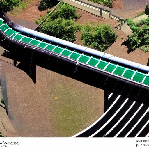 Image similar to isometric photo of cutely illustrated aqueducts waterslides and black matte conveyor belt rollers wide system are the main methods of transport in cannabis city cbd capital of australia