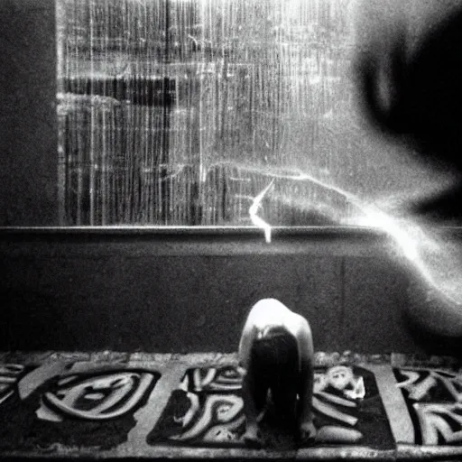 Prompt: A wizard casting spells, frantic, chaotic, ethereal, b&w, 35mm film!!!!!!!!, are-bure-boke!!!!!!!!, by Daido Moriyama!!!!!!