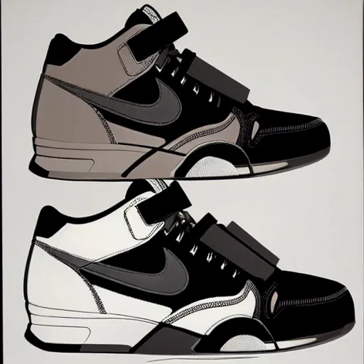 Image similar to retro futuristic Nike Air Trainer 1 sneakers by syd mead