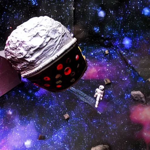 Image similar to a space admiral towing an asteroid, space backdrop, everything made of papier - mache canon 5 d 5 0 mm lens, diorama,