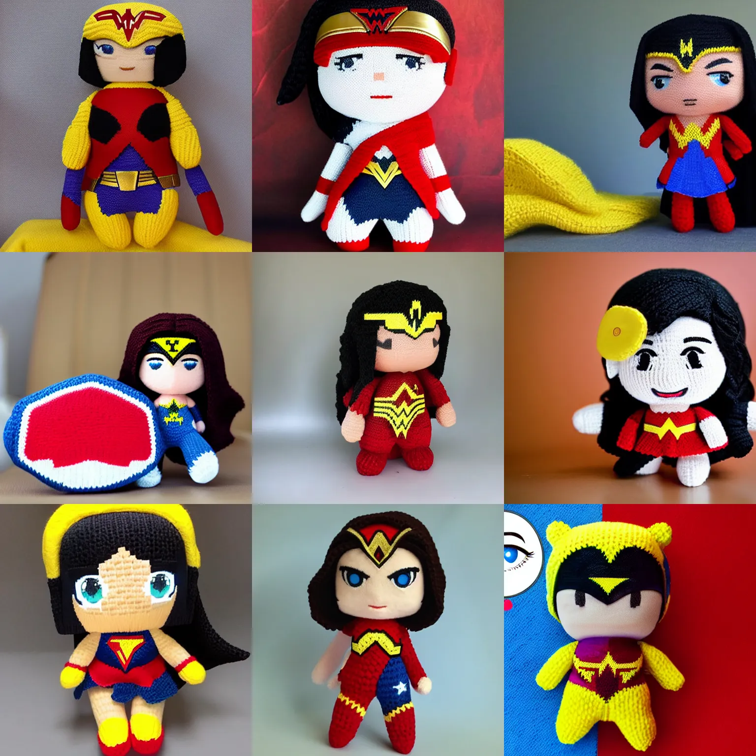 Prompt: model plushie of gal gadot wonder woman made of plushie a knitted plushie smartphone photo