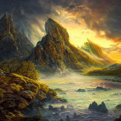 Prompt: fantasy book cover painting, dramatic shot of a lively landscape in the country, ultradetailed, wallpaper, 4k, prismatic