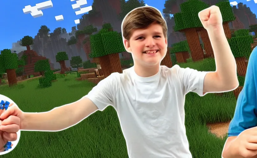 Prompt: preston holding his hands up as he fails at minecraft, prestonplayz, youtube thumbnail