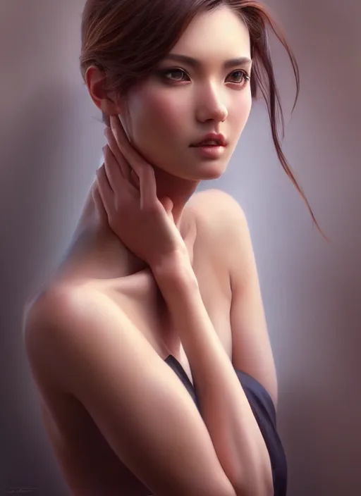 Image similar to photo of a gorgeous young woman in the style of stefan kostic, realistic, half body shot, sharp focus, 8 k high definition, insanely detailed, intricate, elegant, art by stanley lau and artgerm